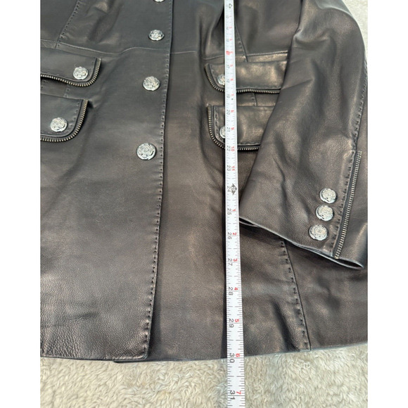 Laundry by Shelli Segal Black Leather Military Style Jacket Womens Size M Y2K - Picture 7 of 9